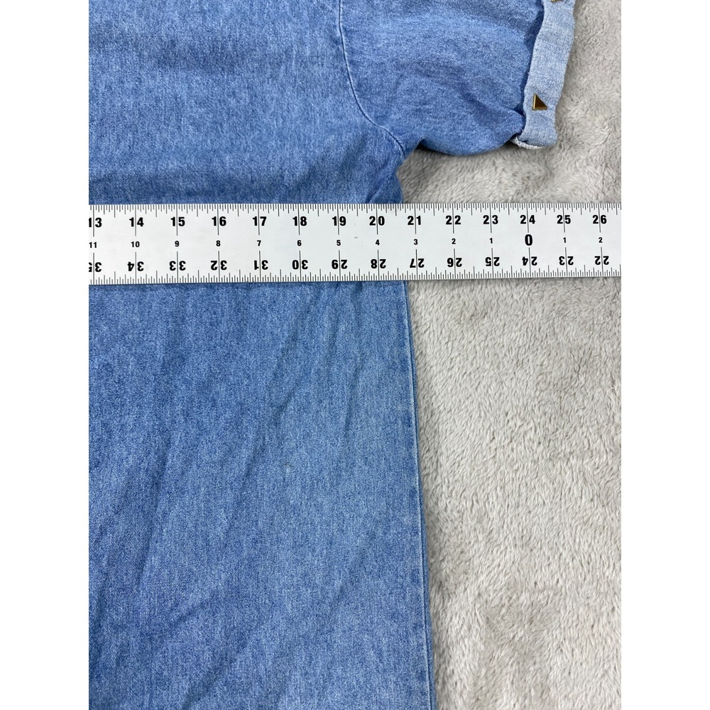 Vintage Womens Tunic Top M Blue Chambray Studded 100% Cotton Aztec Fairy V Neck - Picture 7 of 10